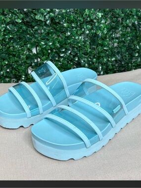 Reef Women's Aqua Blue Clear double Strap Slide Platform Sandals